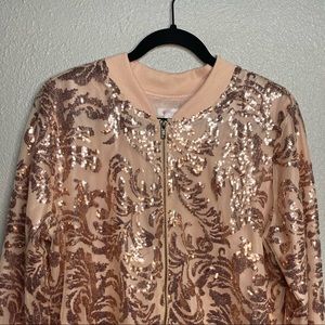 Blush Pink Sequin Bomber Jacket